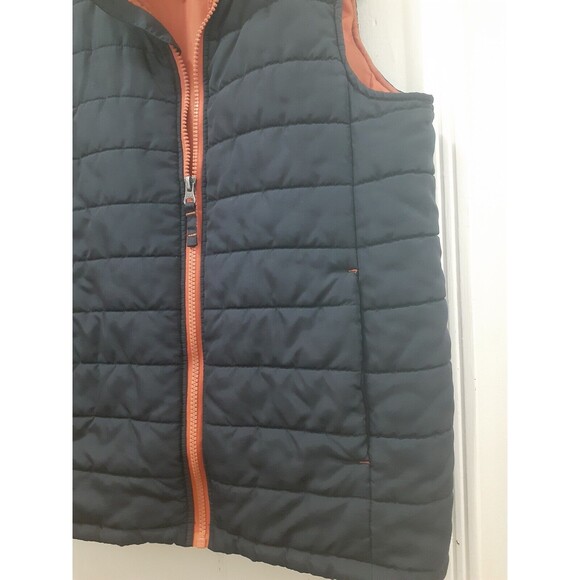 Lands End Quilted Vest Puffer Navy Blue w/ Orange Youth Kids Size Med (10-12) - Picture 4 of 10